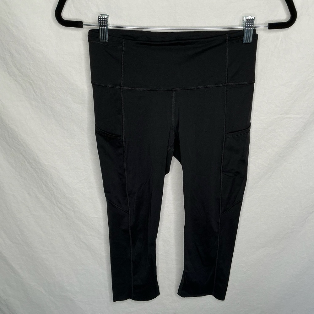 Lululemon Fast Free Crop II Size 6 Black Nulux W6BCUS 17” Inseam Pockets Running